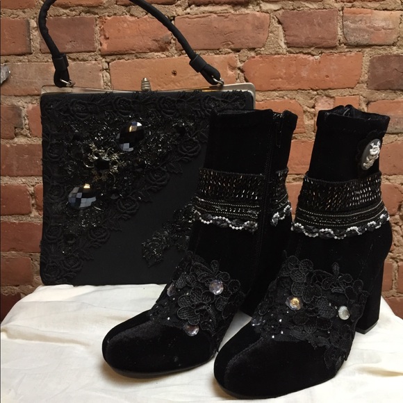 “Midnight Marie” Hand Embellished Velvet Booties - Picture 3 of 8